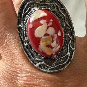 4/$100 Elegant Red and Silver Statement Ring 6 ❤️